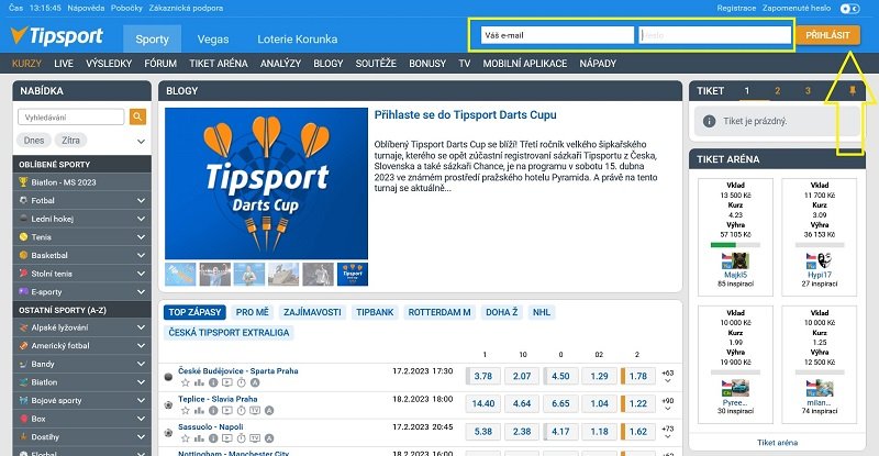 Přihlášení k účtu u Tipsportu