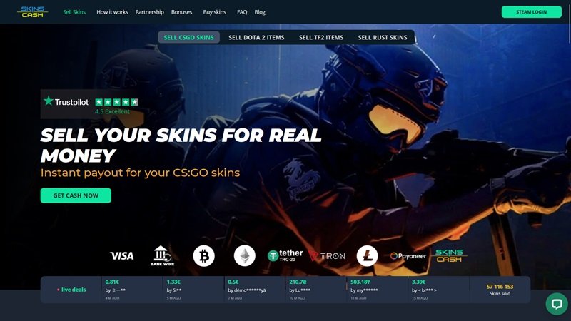 Skins.Cash website
