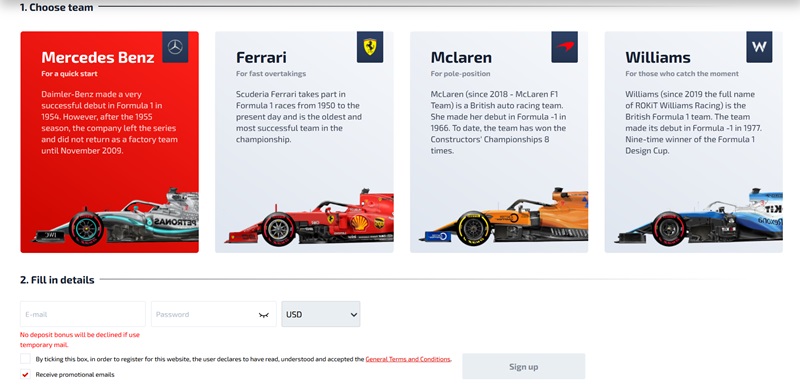 F1 Casino registrace