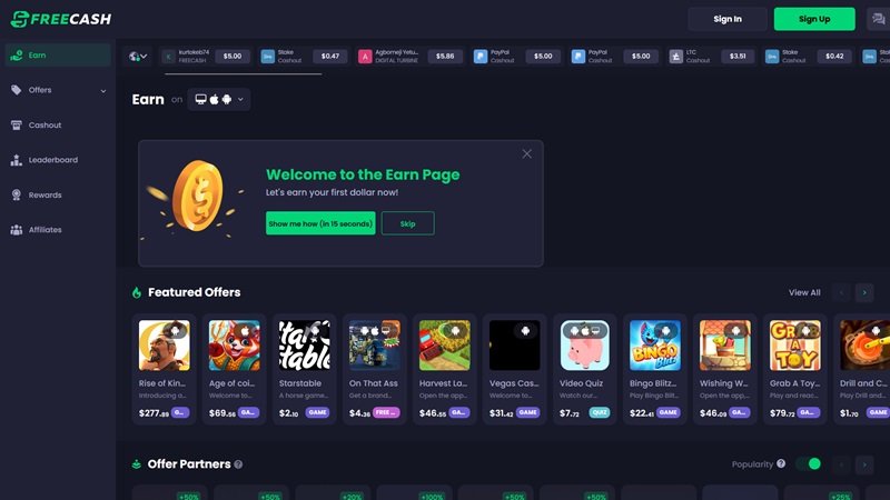 Freecash platform