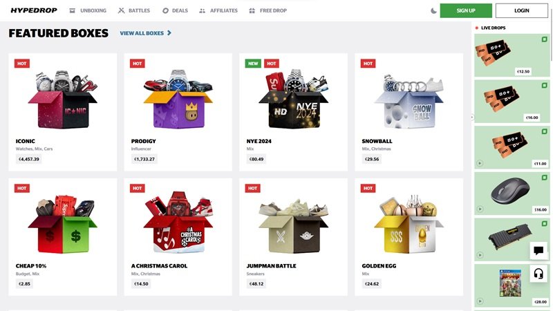 Webová stránka s mystery boxy HypeDrop