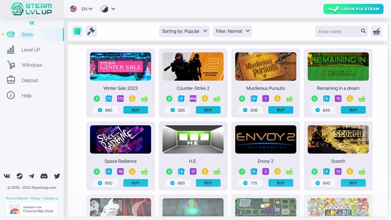 SteamlvlUP.com website