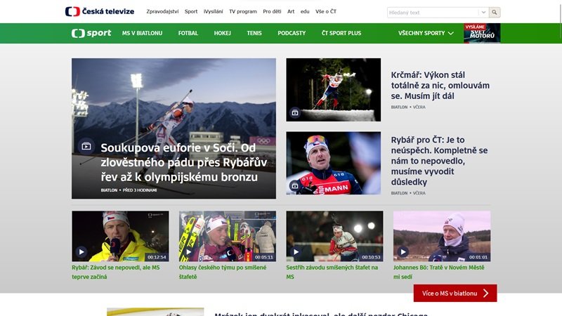 Webové stránky ČT sport