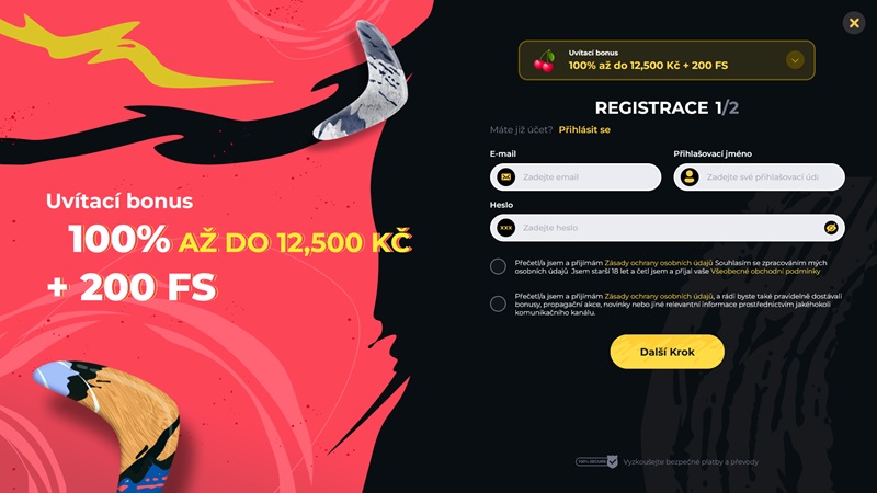 Boomerang Casino registration form