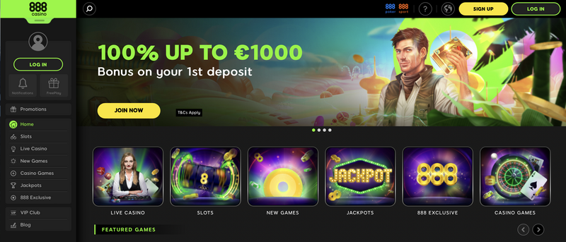 Webové prostředí online casina 888 Casino