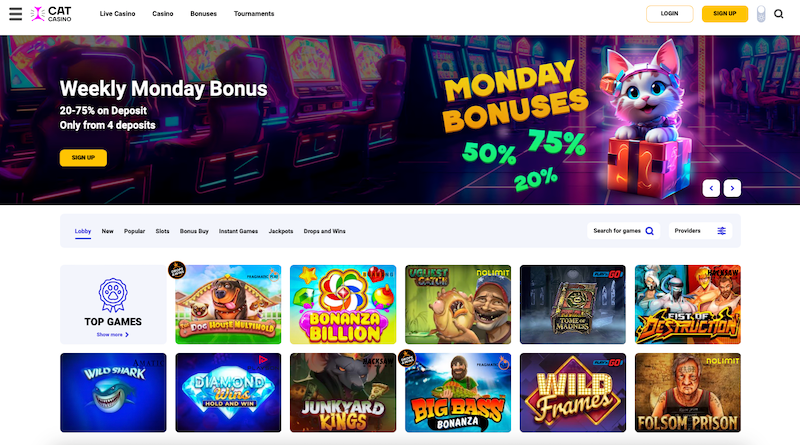 Domovská stránka online casina Cat Casino