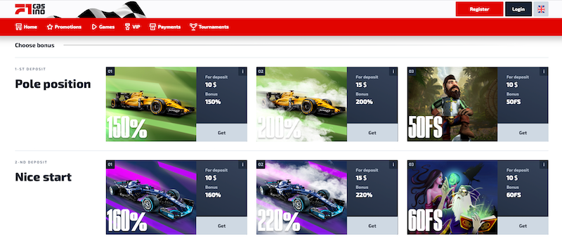 Bonusy v casinu F1 Casino