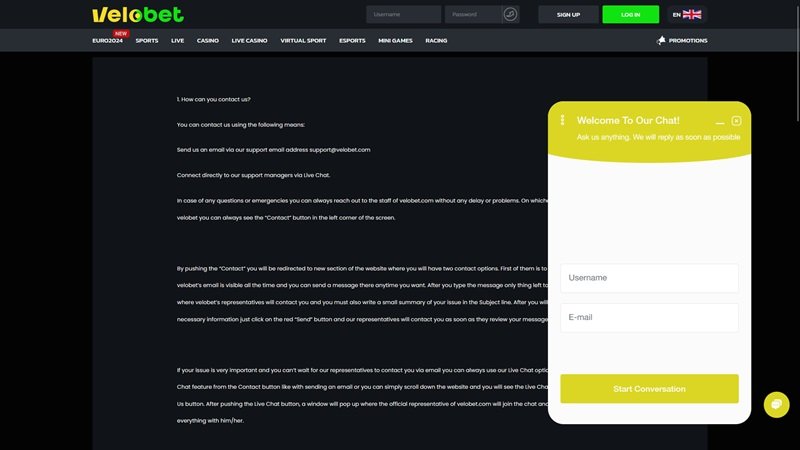 Velobet kontakt