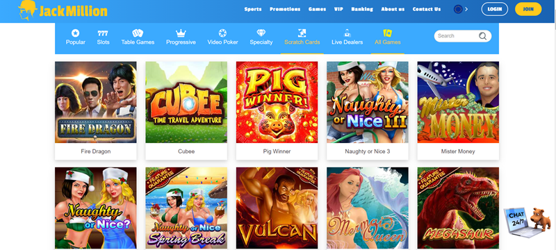 JackMillion casino úvodní stránka