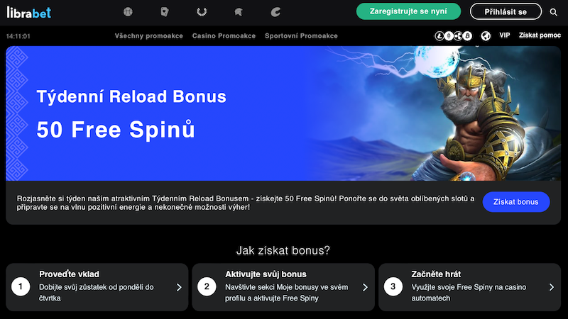 Týdenní reload bonus v casinu LibraBet