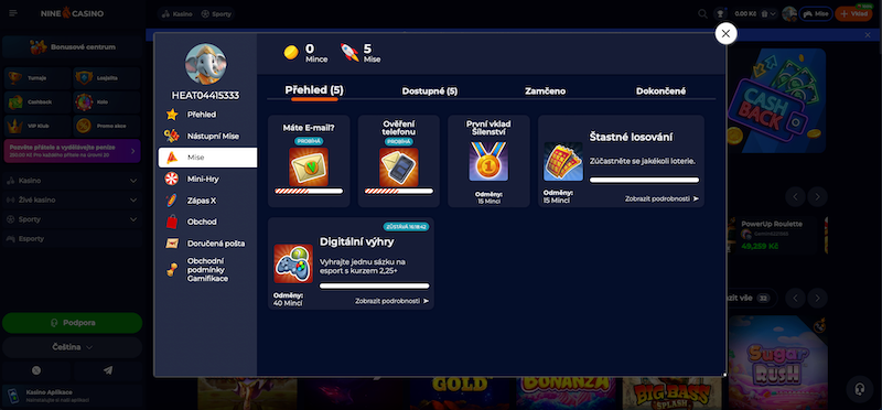 Za plnění misí v online casinu NineCasino můžete získat zajímavé odměny