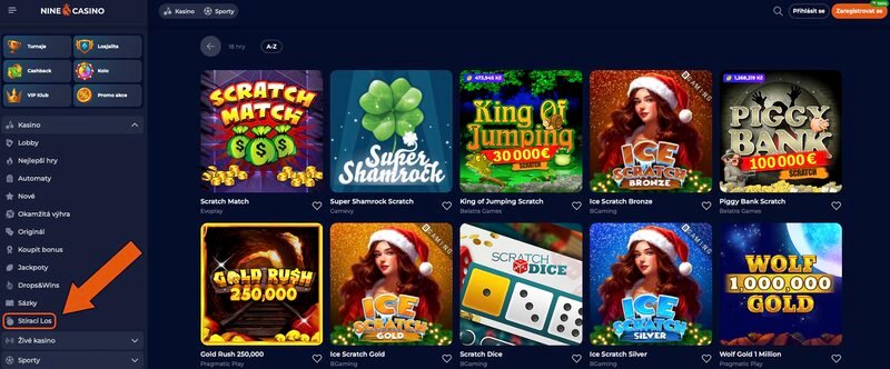 Stírací losy v NineCasino