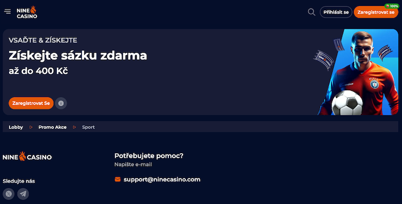 Sázka zdarma v sázkové kanceláři NineCasino