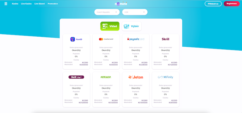 Payment methods on the Nomini platform