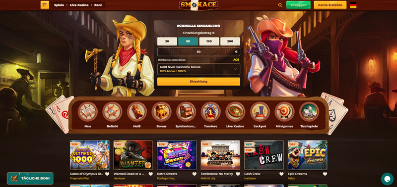 SmokeAce casino úvodní strana