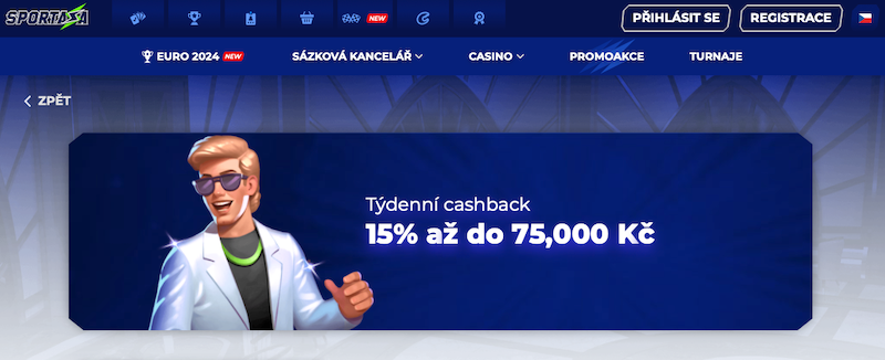 Týdenní cashback bonus v online casinu Sportaza