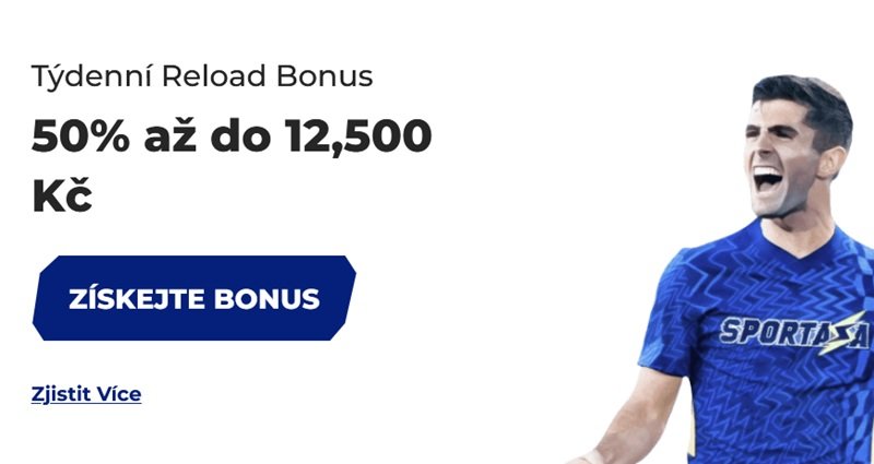 50% reload bonus v sázkové kanceláři Sportaza
