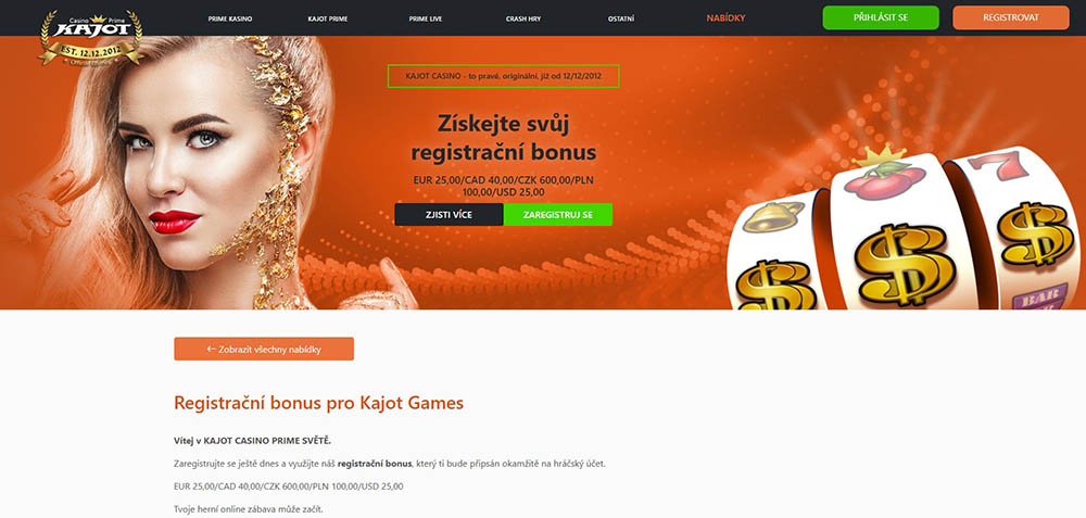 Bono por registro en el casino Kajot
