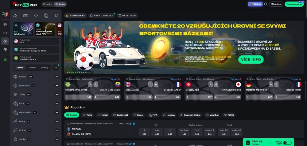 Sázková kancelář BetOnRed nabízí široký výběr sportů a událostí k online sázení