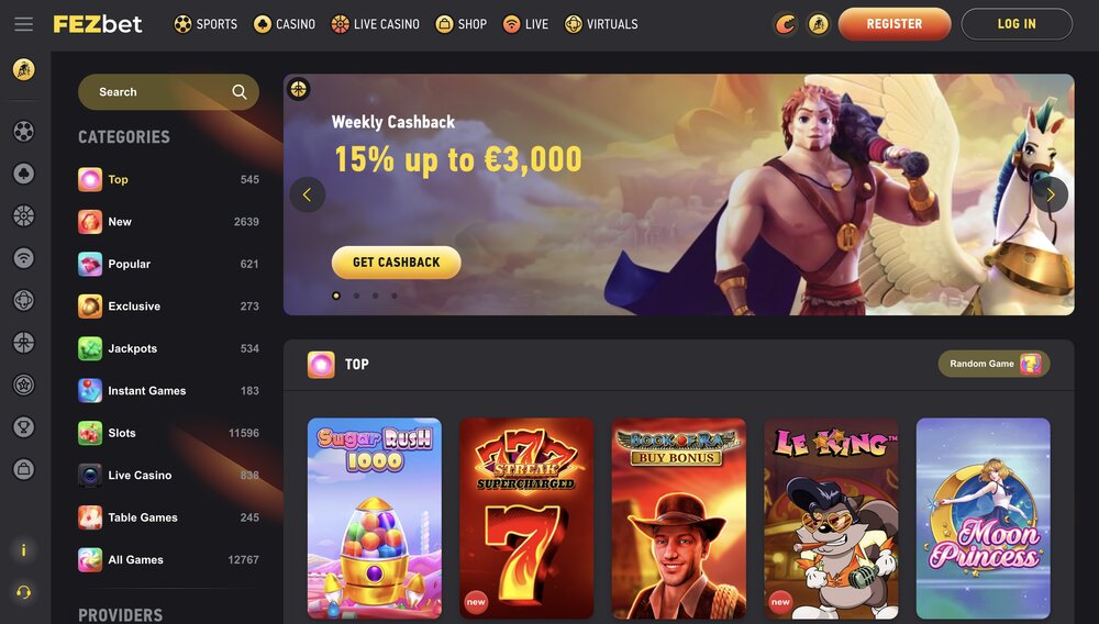 FEZbet casino homepage