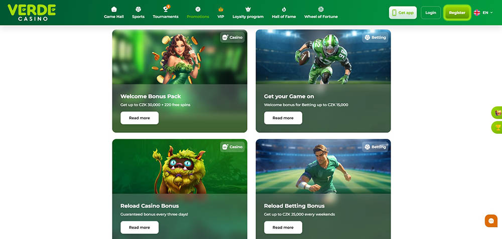 Verde Casino bonusy [Přehled TOP bonusů]