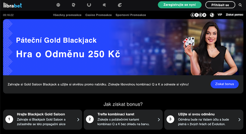 Promoakce Páteční Gold Blackjack v casinu LibraBet