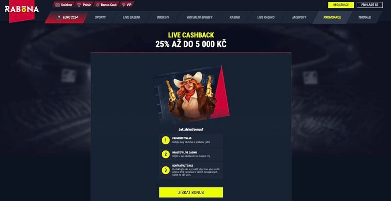 Promoakce Live cashback v casinu Rabona
