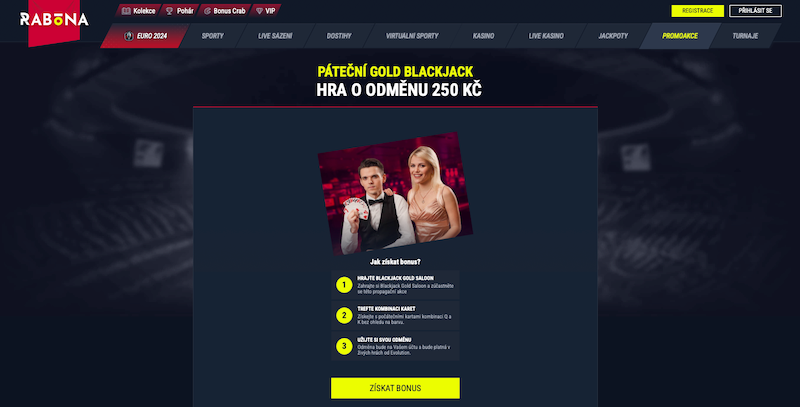 Promoakce Páteční Gold Blackjack v casinu Rabona