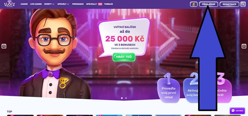 Pantalla de inicio de sesión de SlotsPalace