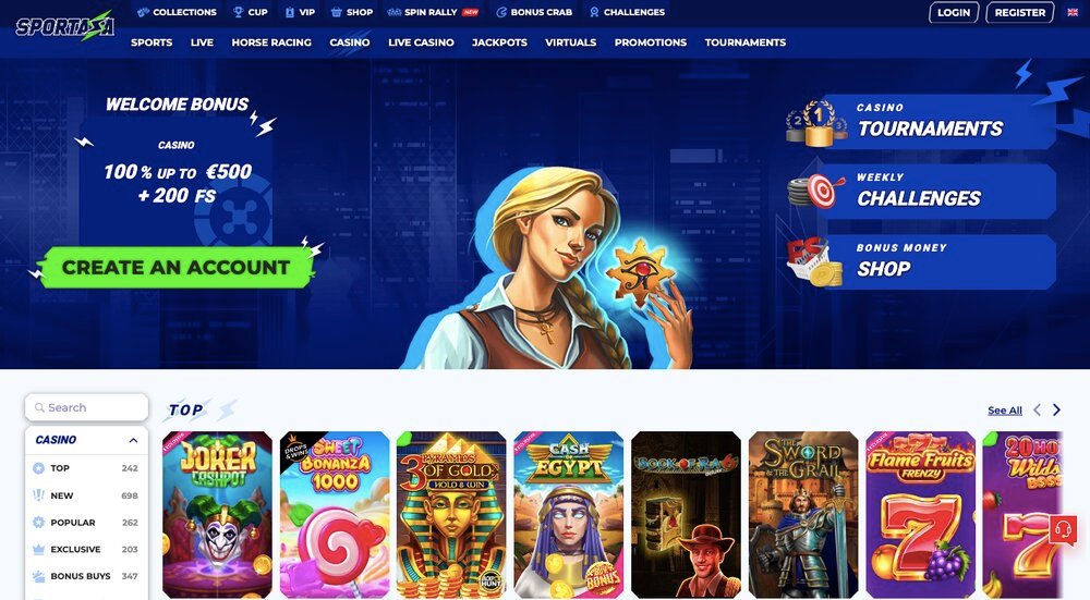 Sportaza casino homepage
