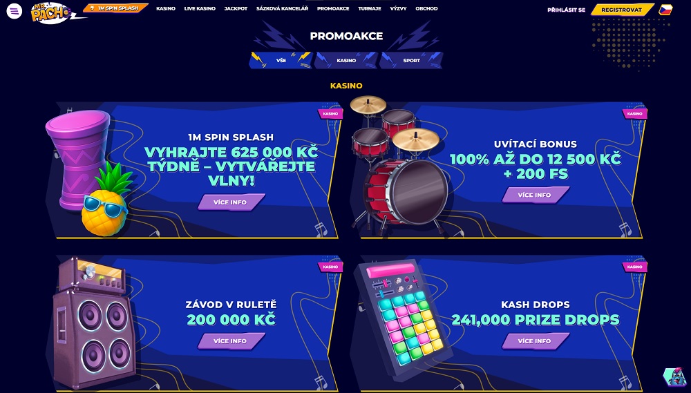 Náhled bonusů a promoakcí v online casinu MrPacho