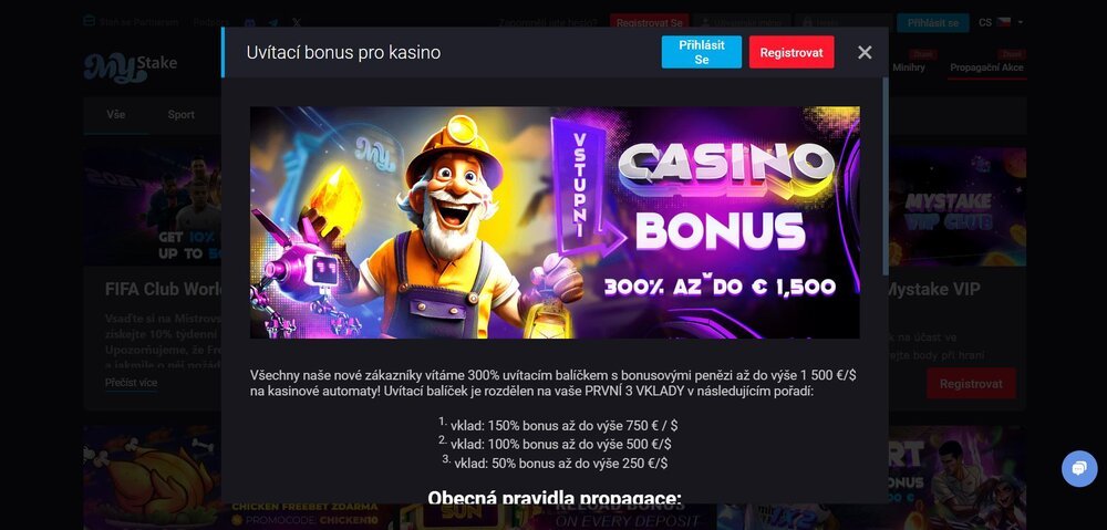 mystake casino uvítací bonus