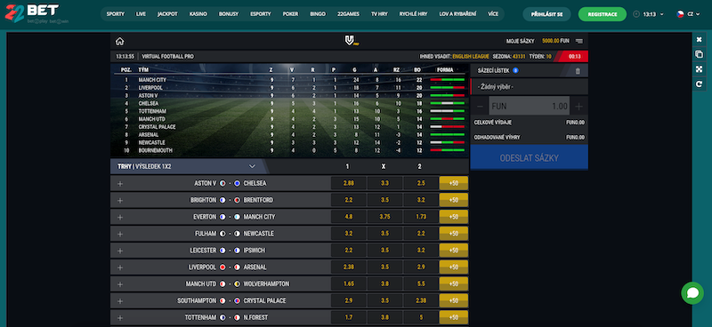 22BET sázení na virtuální sport
