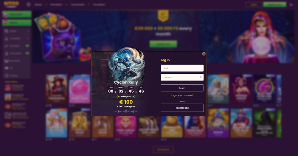 Preview of the login form at Bizzo Casino