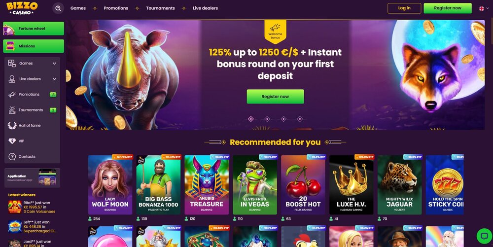 bizzo casino main page