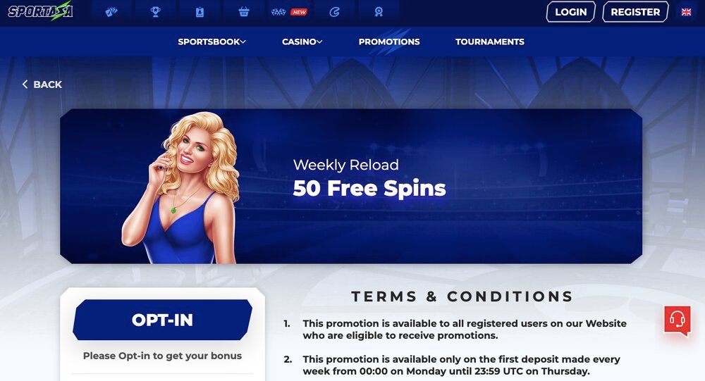 Sportaza bonus with free spins