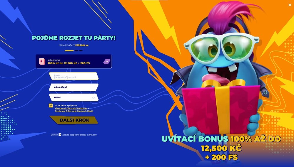 Náhled registračního formuláře v online casinu a sázkové kanceláři MrPacho