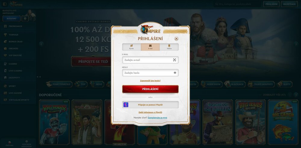 my empire formulář pro přihlášení