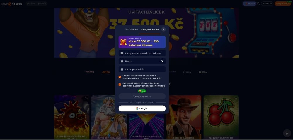 Nine Casino registrace je velmi jednoduchá a rychlá