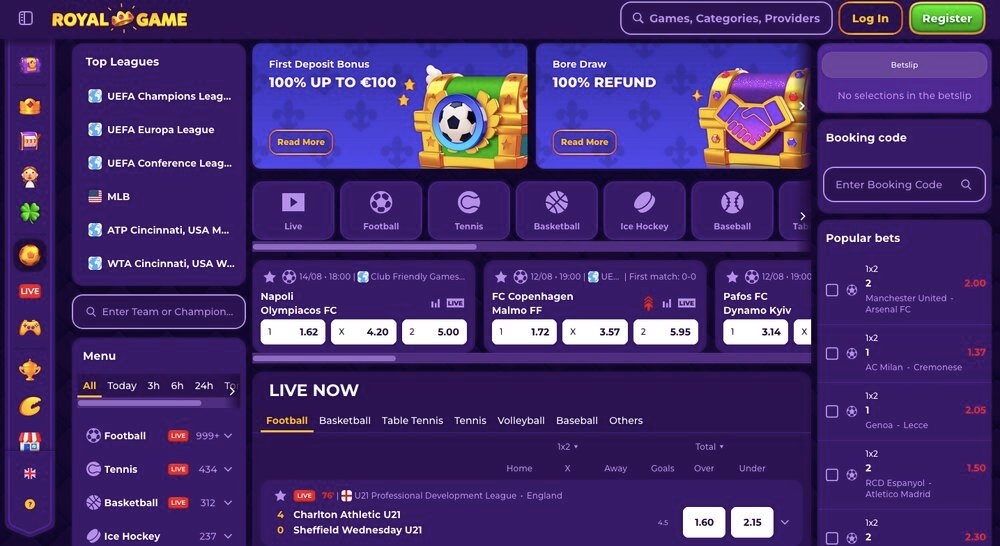Royal Game sportsbook homepage