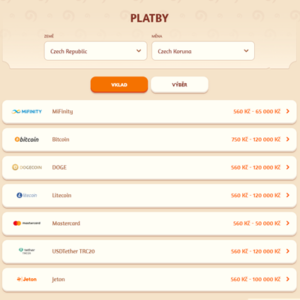 BillyBets vklad a výběr