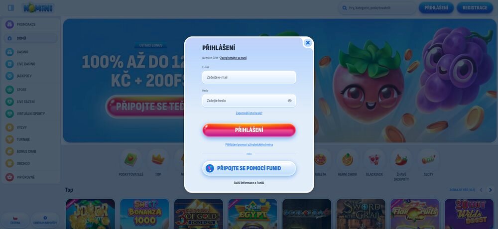 Nomini přihlašovací okno