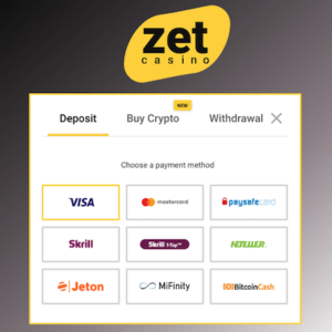 ZetCasino depósito y retiro de dinero