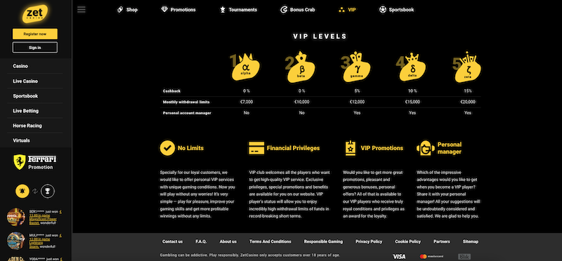 ZetCasino VIP program