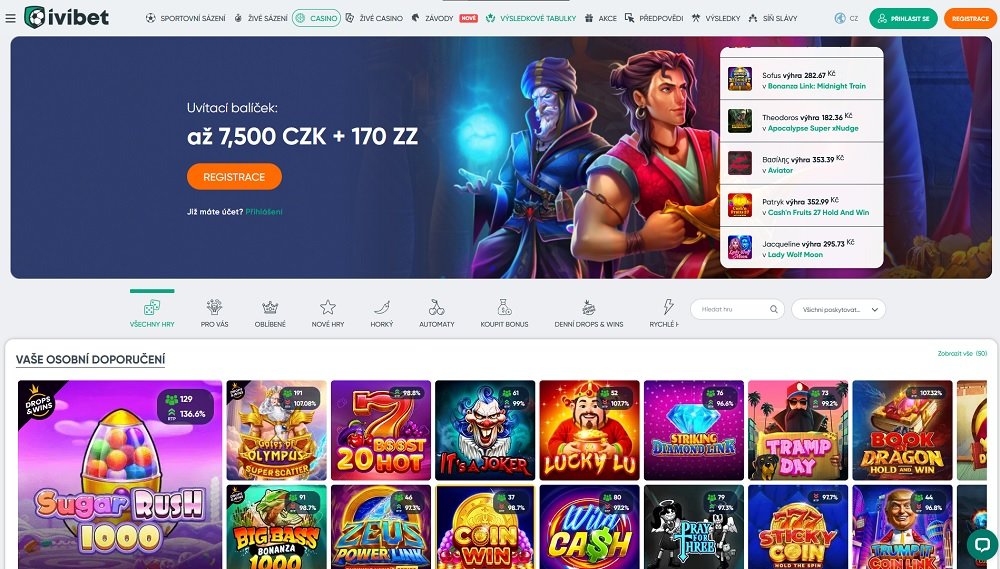Náhled herní knihovny a uvítacího bonusu pro nové hráče v online casinu Ivibet