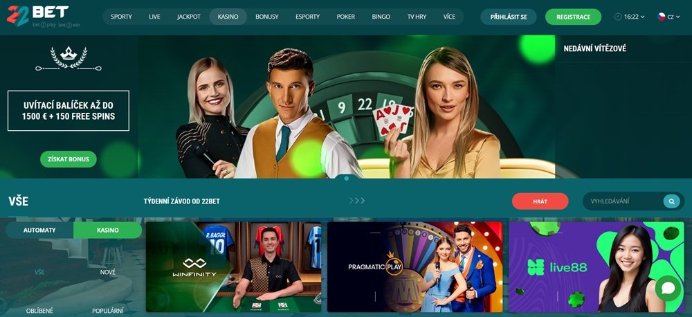 22Bet casino homepage