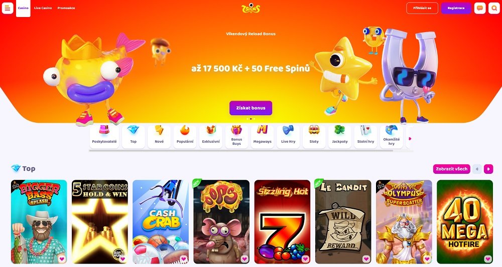Náhled herní knihovny, vysokých bonusů a promoakcí v online casinu 7Signs