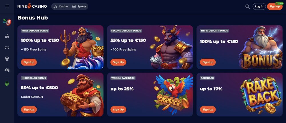 Nine Casino TOP Bonuses