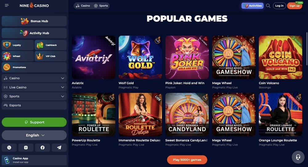 NineCasino website