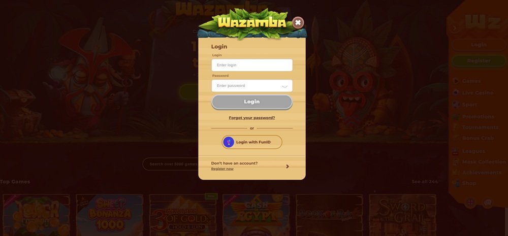 Wazamba login